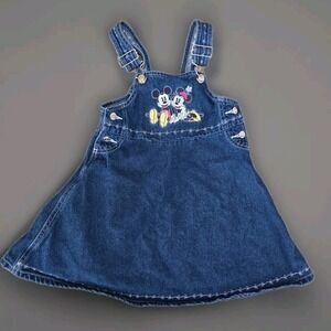Vintage Minnie Mouse Embroidered Dress Overalls Bibs Girls Size 5/6